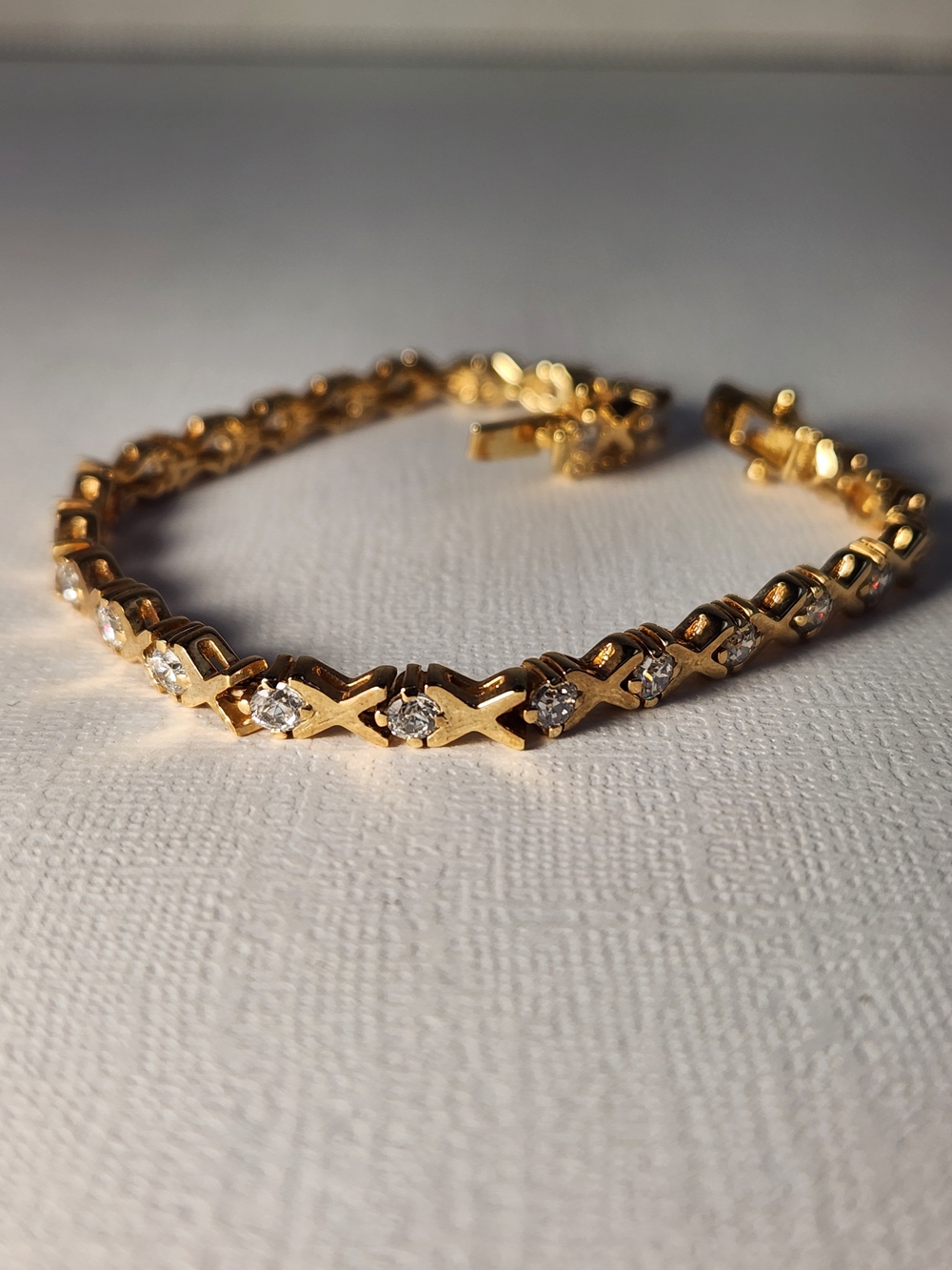 Early SATC VTG Gold Clad CZ Tennis Bracelet X O Link Bracelet 7"